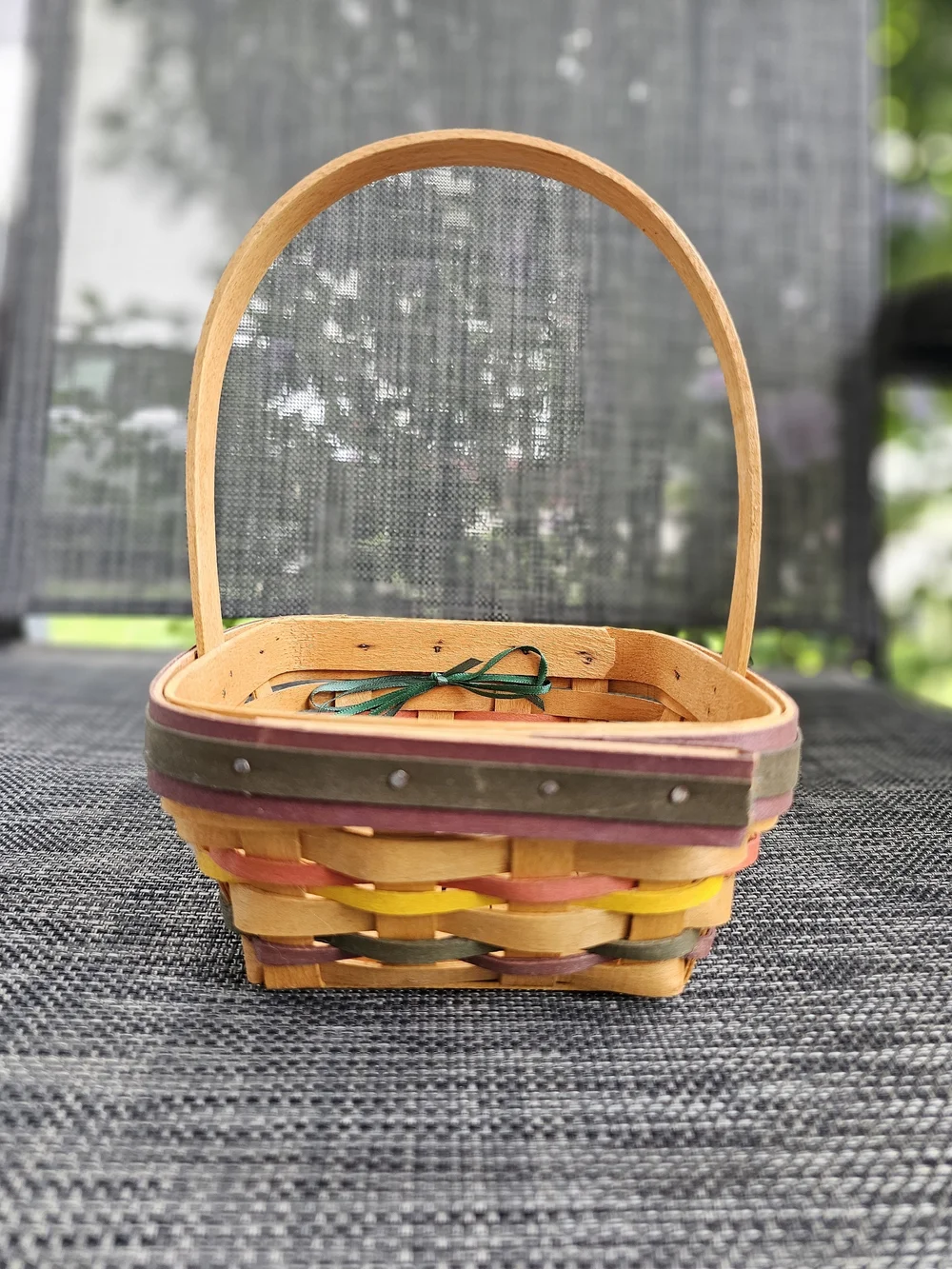 Vintage 1998 Longaberger Small Stained Easter Basket with Tie-On Ceramic Charm